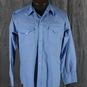 Vintage Western Shirt - Textured Blue Beehive Pattern by Caravan - Men's Large